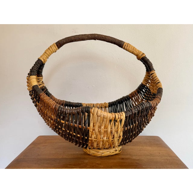 Folk Art Tricolored Gathering Basket For Sale - Image 6 of 10