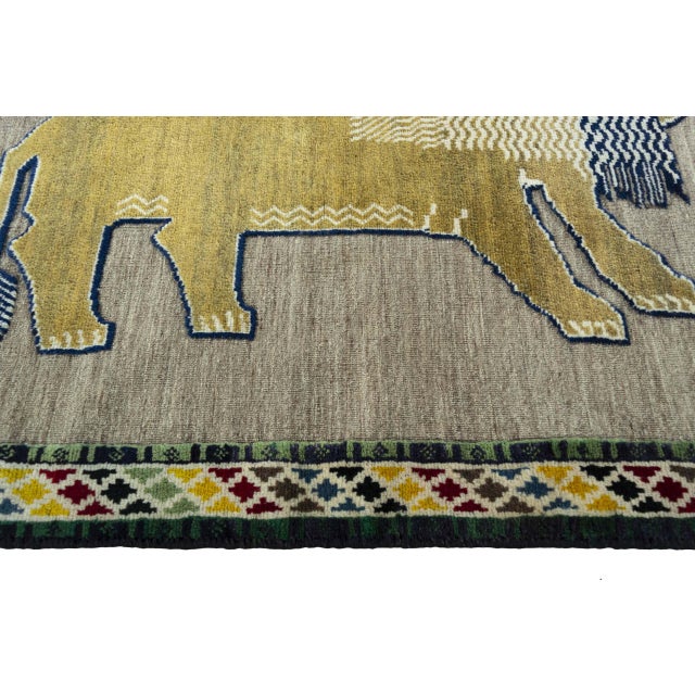 Textile Hand-Knotted Gabbeh Rug in Wool For Sale - Image 7 of 11