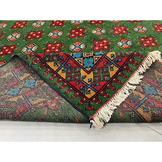 Green Turkmen Mori Gul Tribal Wool Area Rug, 6'7