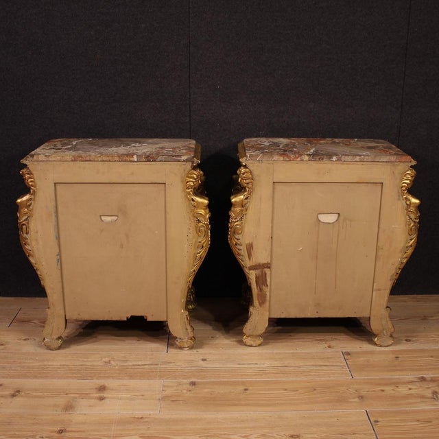 Vintage Italian Lacquered and Gilded Bedside Tables, 1920, Set of 2 For Sale - Image 14 of 15