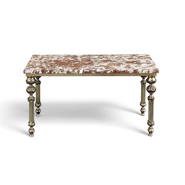French Mid-Century Neoclassical Brass & Marble Coffee Table For Sale - Image 3 of 15