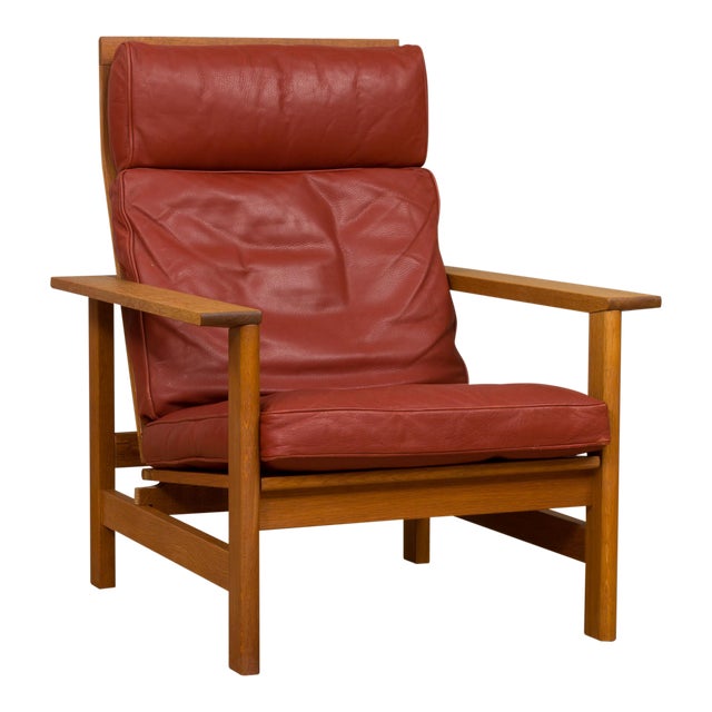 Danish Mid Century Modern Soren Holst Red Leather And Oak Reclining Lounge Chair For Fredericia Chairish