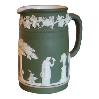 Antique Wedgwood Green Jasperware Cream Pitcher For Sale