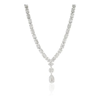 Luxury 6.24 Carat Diamond Tennis Y Necklace in 18k White Gold For Sale