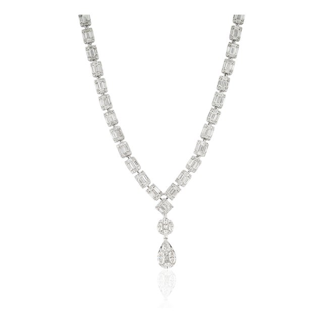 Luxury 6.24 Carat Diamond Tennis Y Necklace in 18k White Gold For Sale