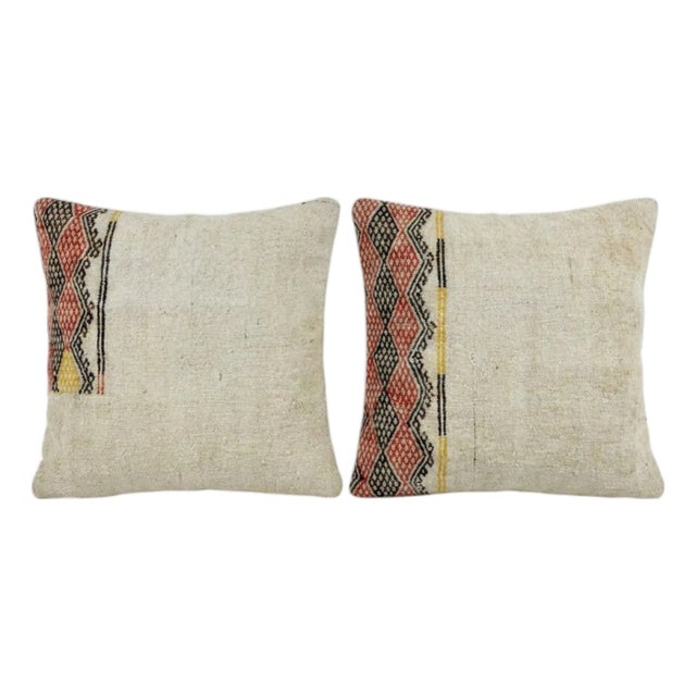 Turkish Wool Kilim Pillow Cover 24'' X 24'' - Set of Two For Sale