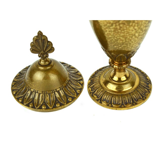 Late 20th Century Late 20th Century Small Ornate Bronze Urn With Leaf Finial For Sale - Image 5 of 6
