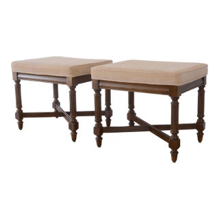 Vintage French Louis XVI Style Upholstered Ottomans - A Pair For Sale