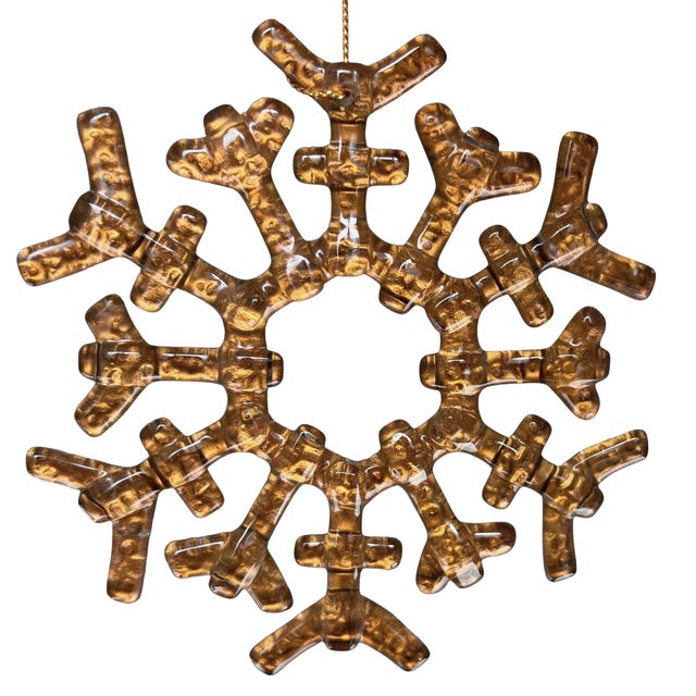 Delicate 12 point glass snowflakes with a clear glass front and a dimpled glass reverse with a lightly brushed gold...