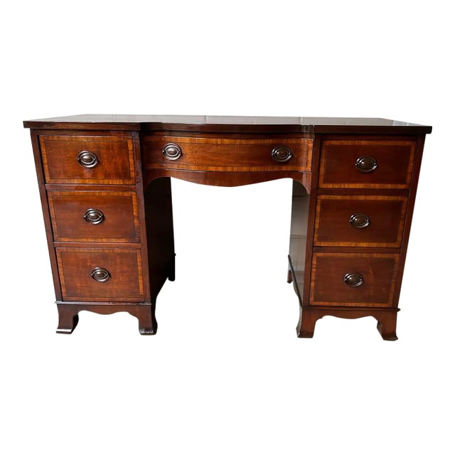 Federal Style Inlaid Mahogany Desk With Brass Pulls For Sale
