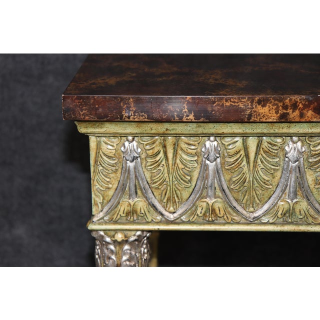 Traditional Maitland Smith Egyptian Revival Style Faux Tortoise Shell Painted Console Table For Sale - Image 3 of 9