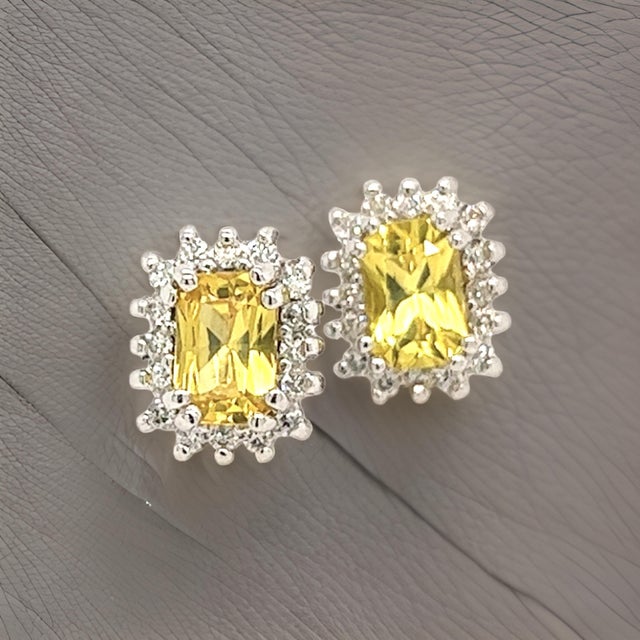 Natural Sapphire Diamond Stud Earrings 14k W Gold 1.71 TCW Certified For Sale - Image 17 of 17
