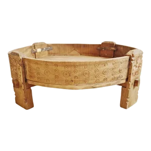 Vintage Chakki Grinder Wood Ottoman
