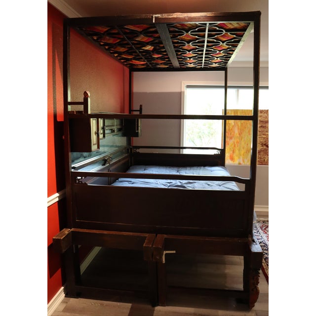 Ornate Hand Carved Chinese Canopy Wedding Bed With Mirrored Sideboard For Sale - Image 9 of 15