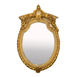 19th Century French Louis XVI Style Carved and Giltwood Oval Mirror