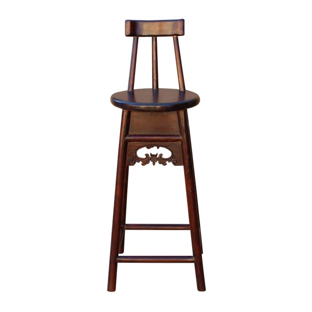 Dark Brown Traditional Chair Bar quality handmade chinese dark brown solid elm wood bar stool with back for sale
