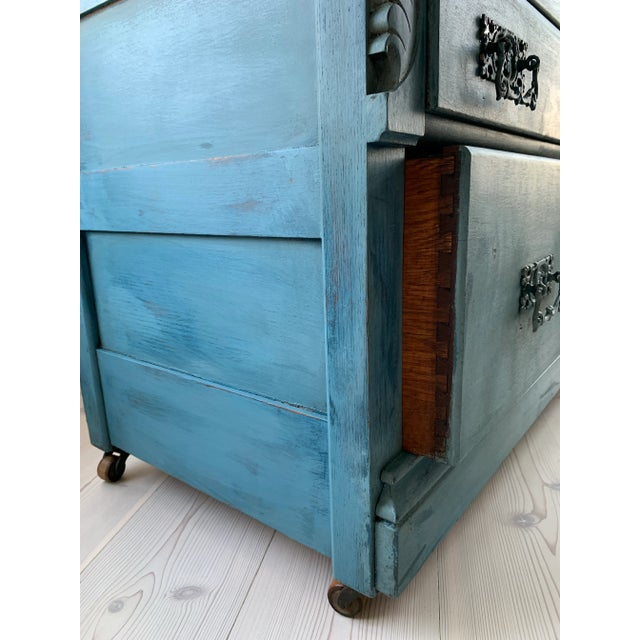 Blue Antique Oak Petite Chest of Drawers in Blue Paint For Sale - Image 8 of 12
