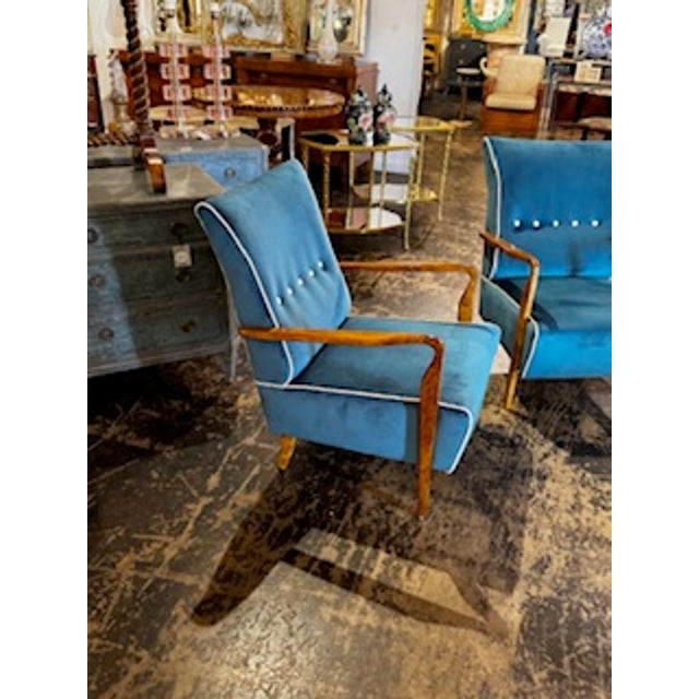 Pair of Italian Designer Mid Century Walnut Armchairs For Sale In Dallas - Image 6 of 9