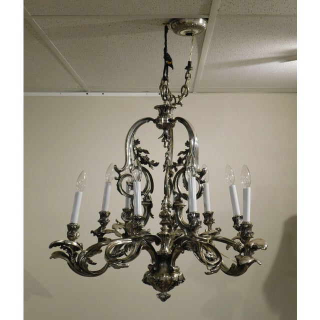 Ten Light Baroque Chandelier Vintaged Silver-Metal Foliate Design For Sale - Image 12 of 13