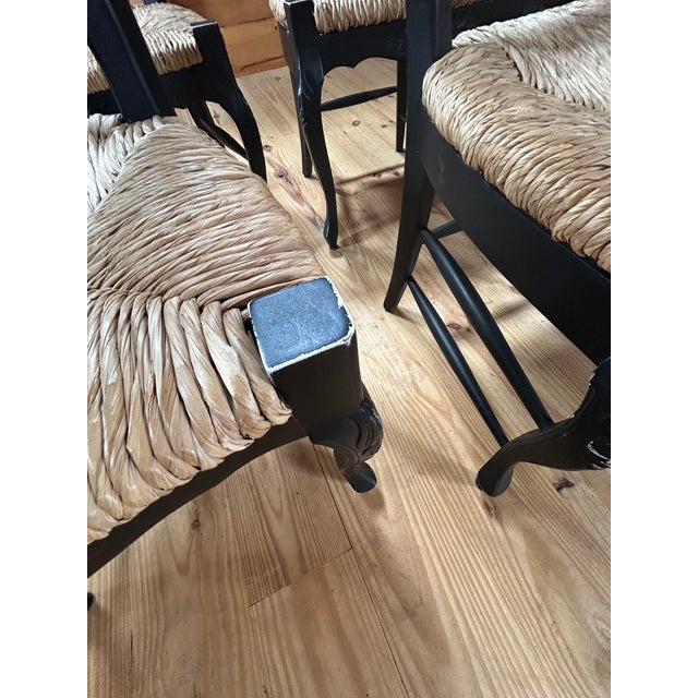 Country Style Ebonized Wood Ladderback Dining Chairs With Rush Seats -Set of 10 For Sale - Image 4 of 17