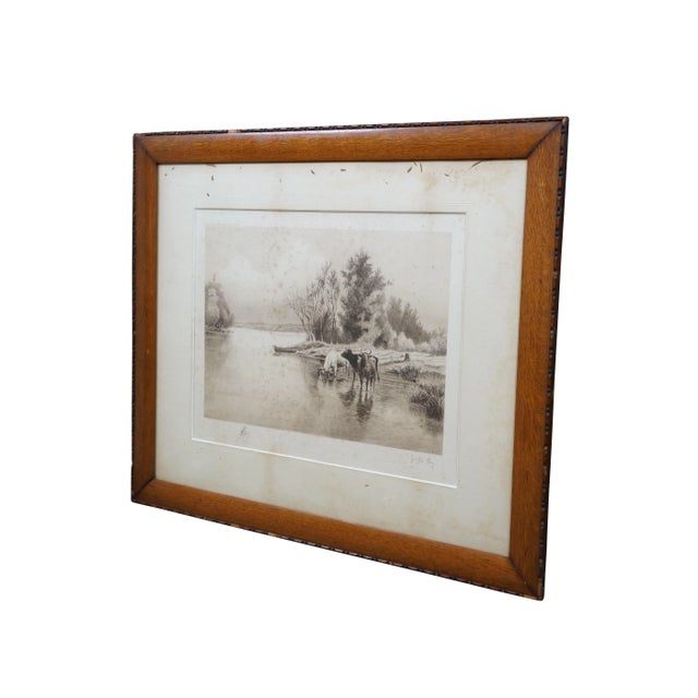 Victorian Antique William De La Montagne Cary Signed Bulls Cows Riverscape Etching 31" For Sale - Image 3 of 13