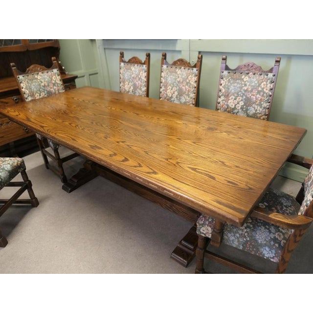 1960s Arts and Crafts Oak Dining Room Suite with Table, Chairs and Dresser from Webber, 1960, Set of 8 For Sale - Image 5 of 8