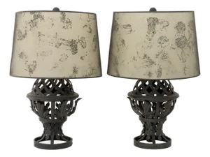 Modern Painted Metal Table Lamps, Pair