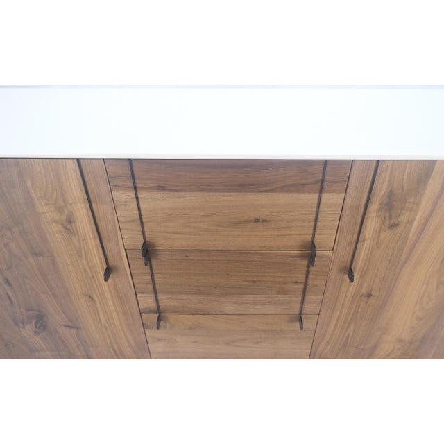 Wood White Lacquer & Walnut 3 Drawer Two Compartments Credenza Mid Century MINT For Sale - Image 7 of 11
