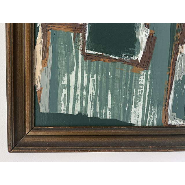 2020s “Cabin Fern" Green Abstract Art in Antique Frame, Transitional Living Room Art by JTS For Sale - Image 5 of 8