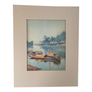 Vintage Matted Lithograph View of Indo-China by Marius Hubert-Robert, 1933