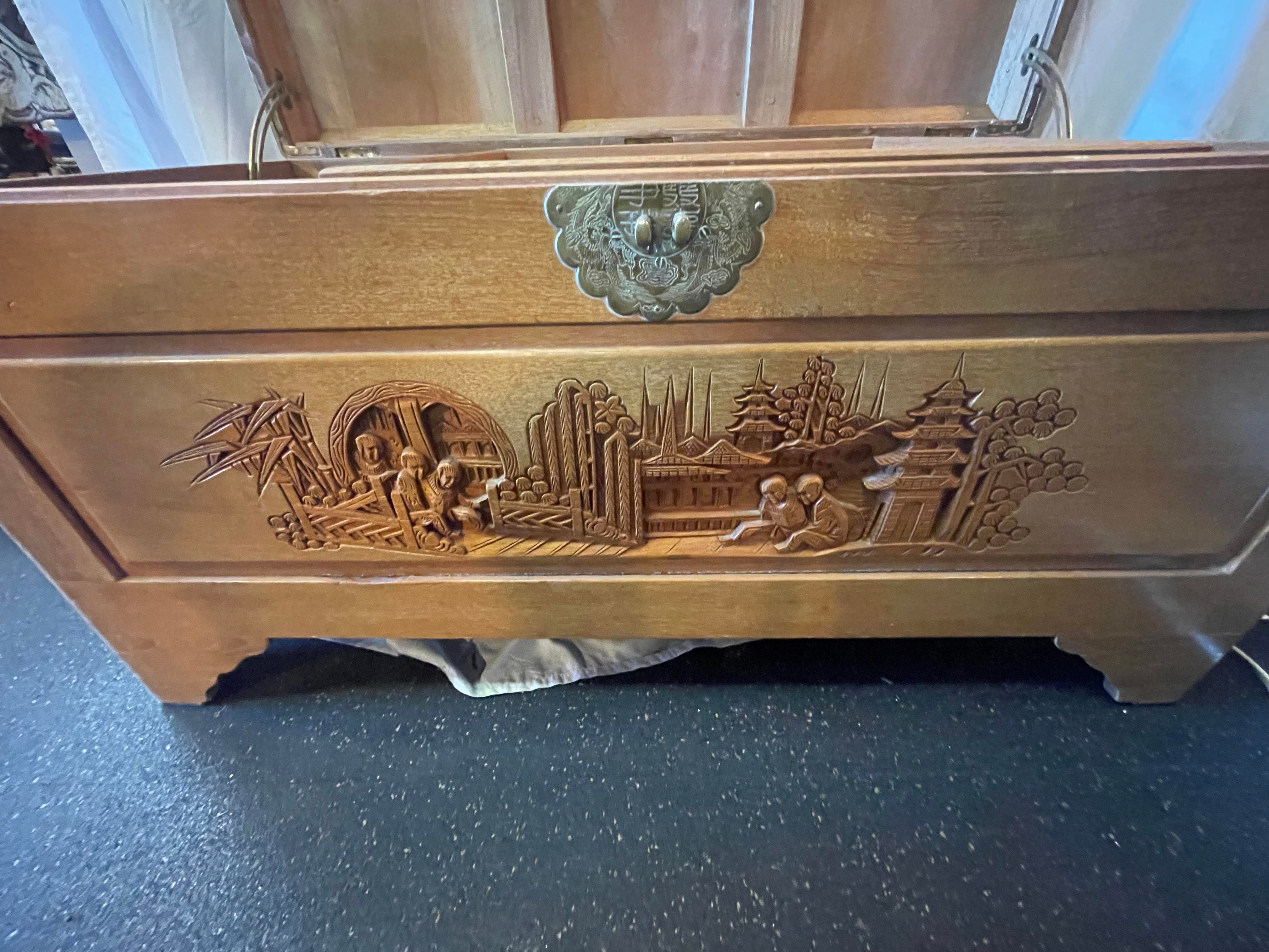 1950s Vintage Midcentury George Zee & Co. Chinese Carved Teak