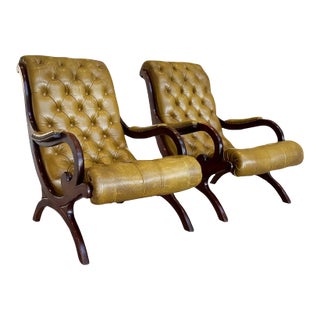 20th Century Regency Style Leather & Mahogany Armchairs - a Pair For Sale