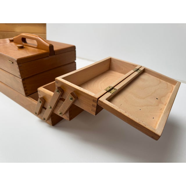 Mid-Century Romanian Beechwood Cantilever Sewing Box, 1970s For Sale - Image 6 of 16