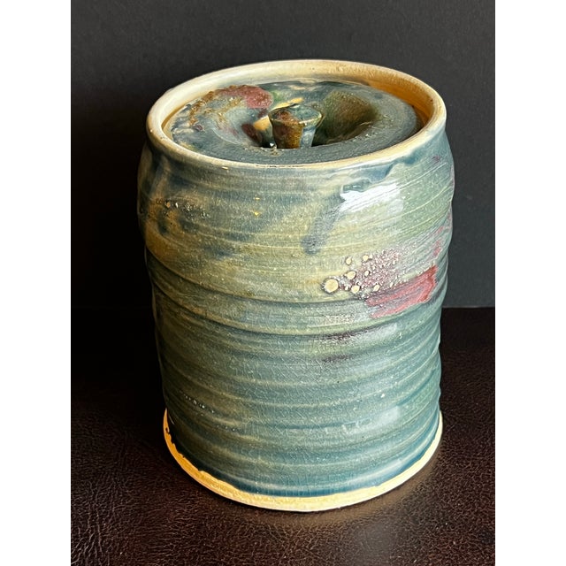Vintage Japanese Wabi Sabi Glazed Eathernware Mizushashi For Sale - Image 4 of 9