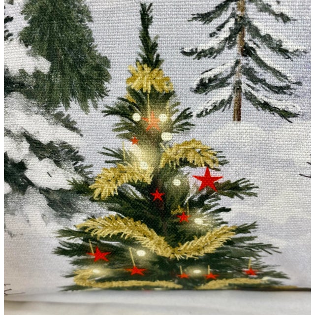 English Festive 20” Square Santa With Animal Friends Christmas Themed Pillow With Red Velour-Like Back - Made in U K For Sale - Image 3 of 11