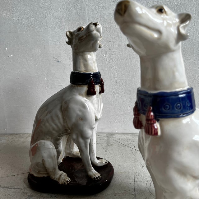 1950s Large Italian Ceramic Greyhounds, 1950s, Set of 2 For Sale - Image 5 of 13