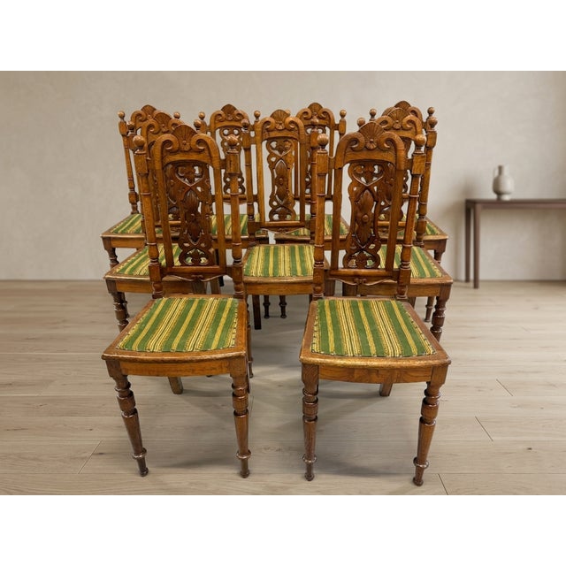 Wood Early 20th Century Renaissance Revival Dining Chairs in Carved Wood, Czechoslovakia, 1920s, Set of 9 For Sale - Image 7 of 9