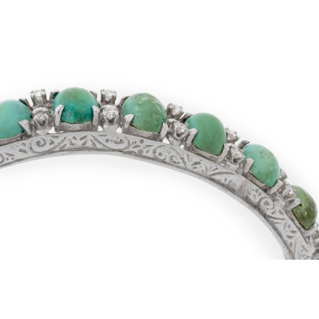 14k White Gold Turquoise Diamond Bangle For Sale - Image 4 of 8