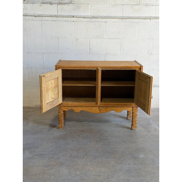 Brown Vintage Danish Oak Cabinet in Style of Henning Kjærnulf Scandinavian Rustic Sideboard For Sale - Image 8 of 10