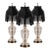 Mid 20th Century Gothic Revival Yugoslavian Hand-Cut Lead-Crystal Lamps With Black Velvet Fringe Shades - Set of 3 For Sale