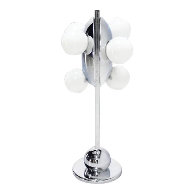 Mid-Century Modern Six Globe Chrome Disc Symmetrical Table Lamp For Sale