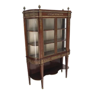 Late 19th Century Gilt Bronze Mounted Ormolu Vitrine Cubboard Curved Glass