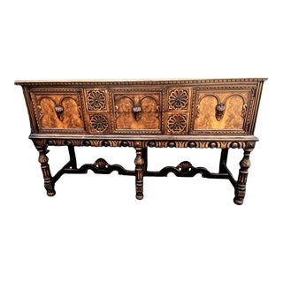 Early 20th Century Berkey & Gay Antique Spanish Revival Buffet or Credenza - Burlwood, Mahogany and Walnut For Sale
