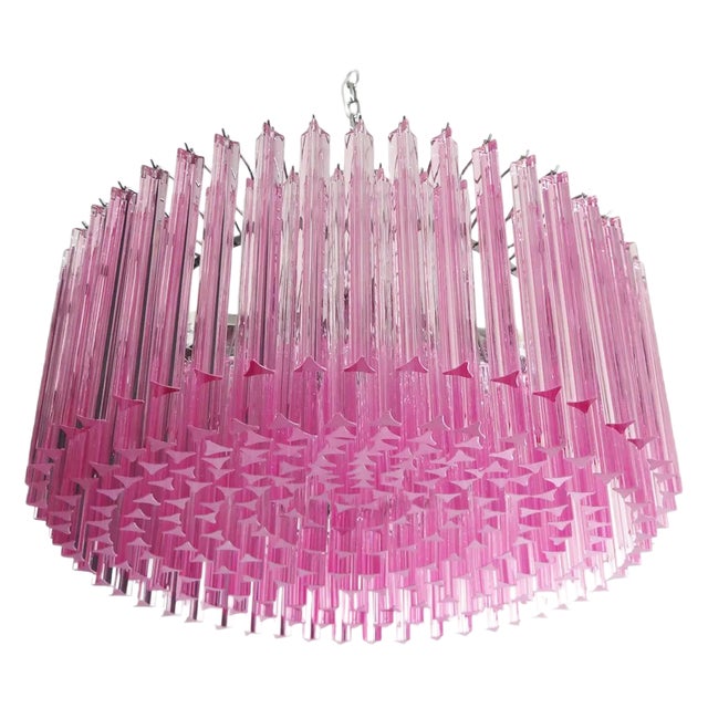 Triedri Glass Chandelier with 265 Pink Prisms For Sale