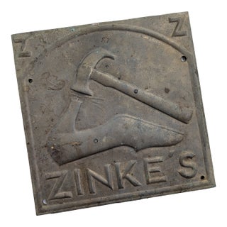 Antique Sign Zinke's Shoe Repair Brass Shoemakers' Sign For Sale