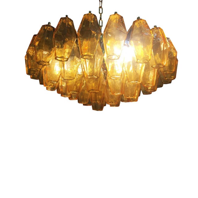 Poliedro Murano Glass Green Chandelier With Gold Metal For Sale - Image 6 of 11