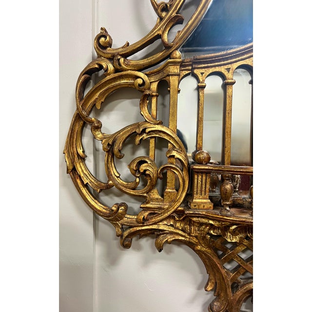 This is a monumental set of Italian Chinese Chippendale style carved giltwood mirrors with Georgian styling. Each mirror...