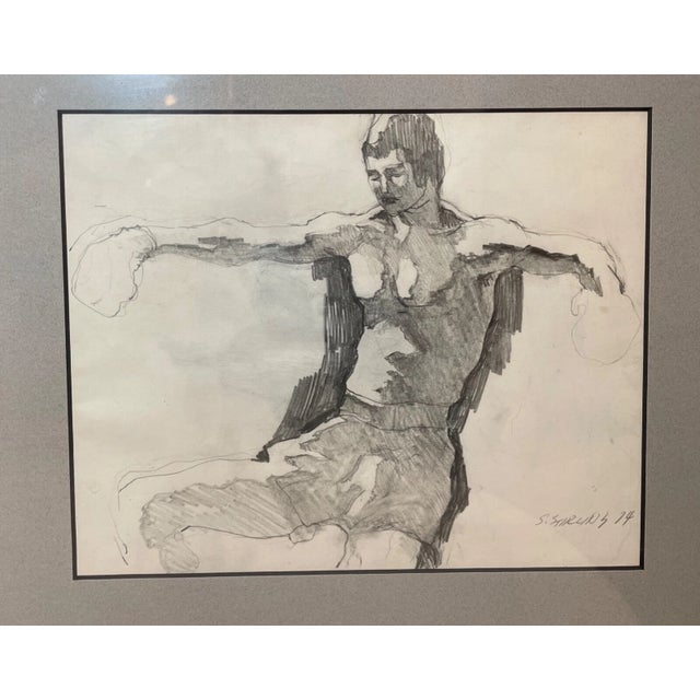 Up for sale is a nice quality vintage original S. Stirling figural pencil drawing done in 1974. It's done with an...