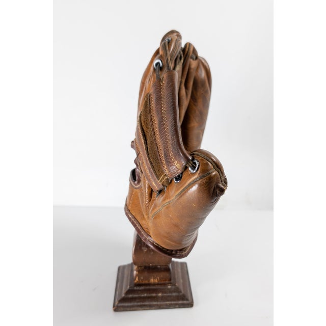 Early 20th Century Early 20th Century Leather Western's Baseball Glove on Display Stand For Sale - Image 5 of 10