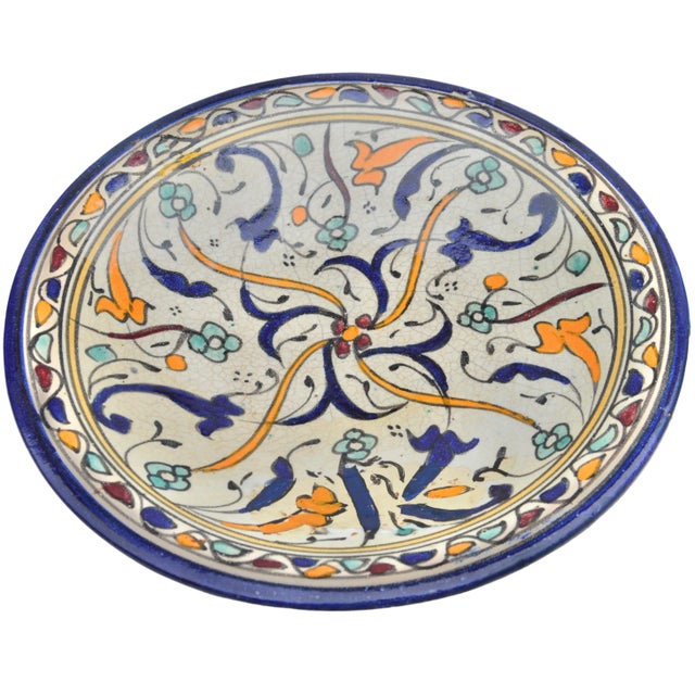 Gothic Late 19th Century Blue & Orange Patterned Moorish Ceramic Plate For Sale - Image 3 of 8